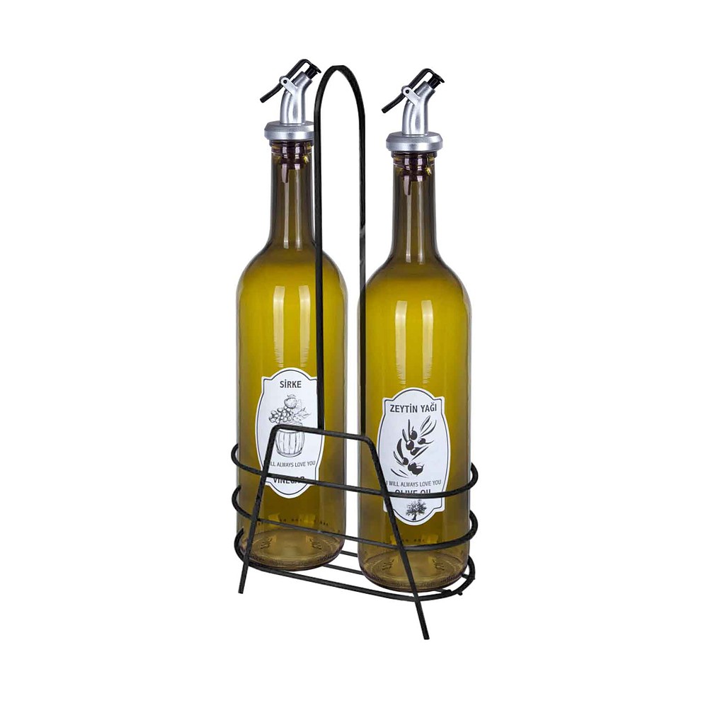 2 Pcs Green Oil Bottle with Metal Stand